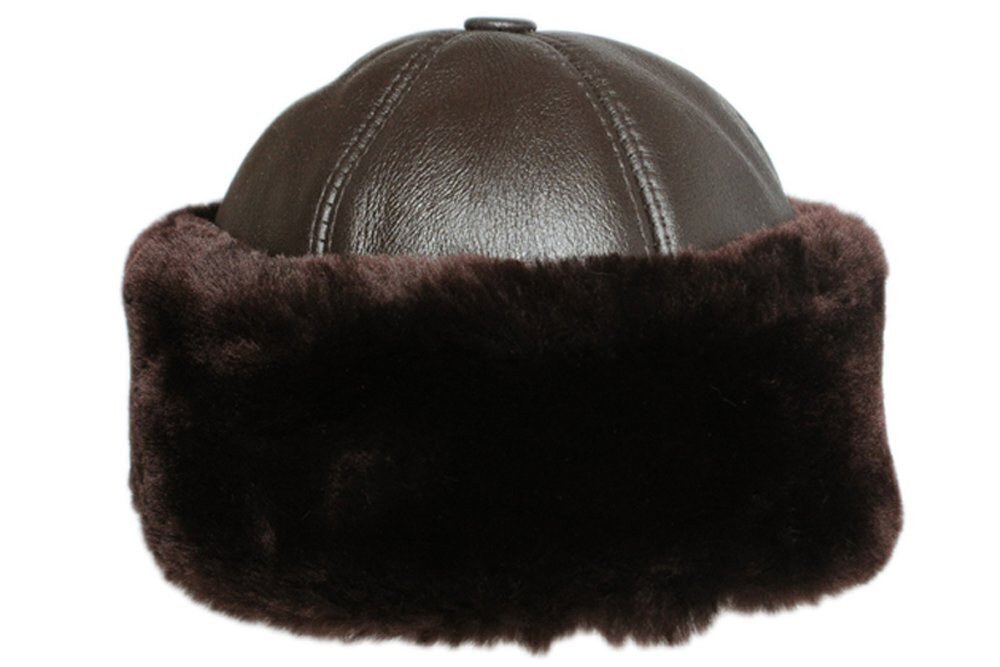 2419 Sheepskin Beanie Hat, Brown Tone on Tone L